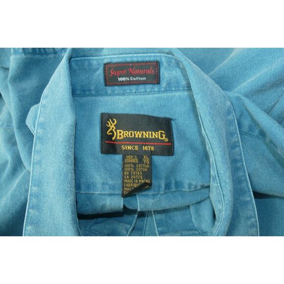 Browning Super Naturals Shirt Mens XL Teal Long Sleeve Snap Front Hunting Cotton - Picture 5 of 10